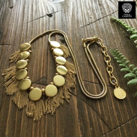 VINCE CAMUTO Gold‑Tone Fringe Statement Necklace – Tribal Core Collection - Picture 9 of 10